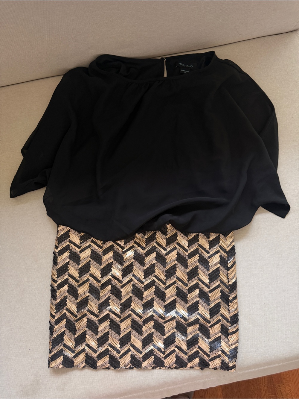 Marciano Black Gold Sequin One-Piece Mini Dress Y2K 2000s Size XS